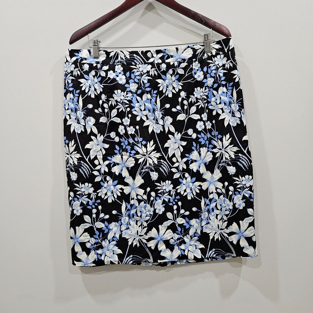 Talbots Womens Floral Skirt Plus 16W Black Blue Fairy Grunge Romantic Feminine